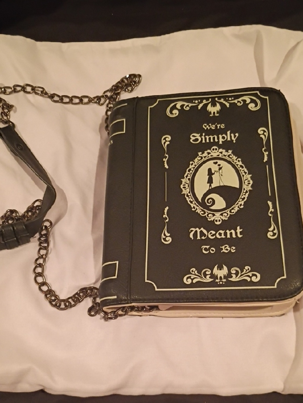 Hot Topic Black and Cream Gothic Book-Style Shoulder Bag